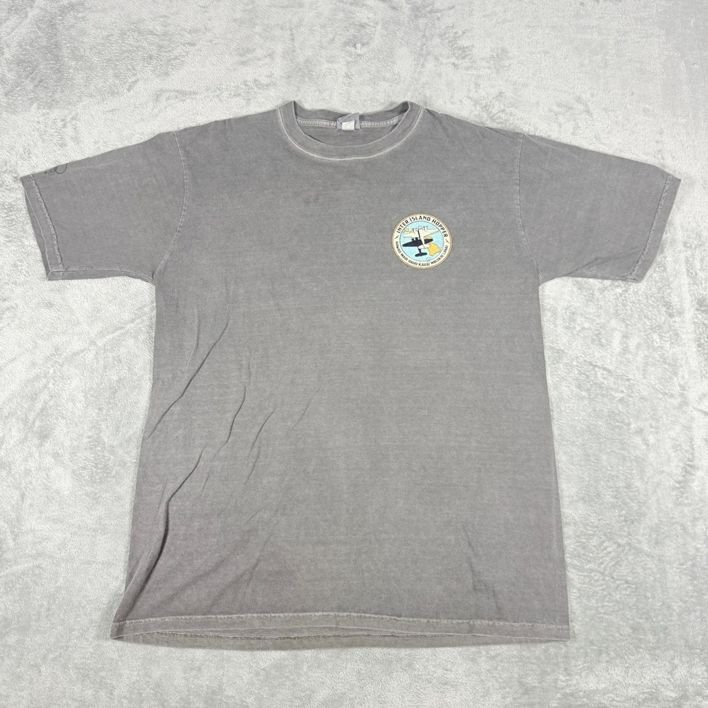 Crazy Shirts Mens Large T-Shirt Inter Island Hopper Hawaii Aviation Grey